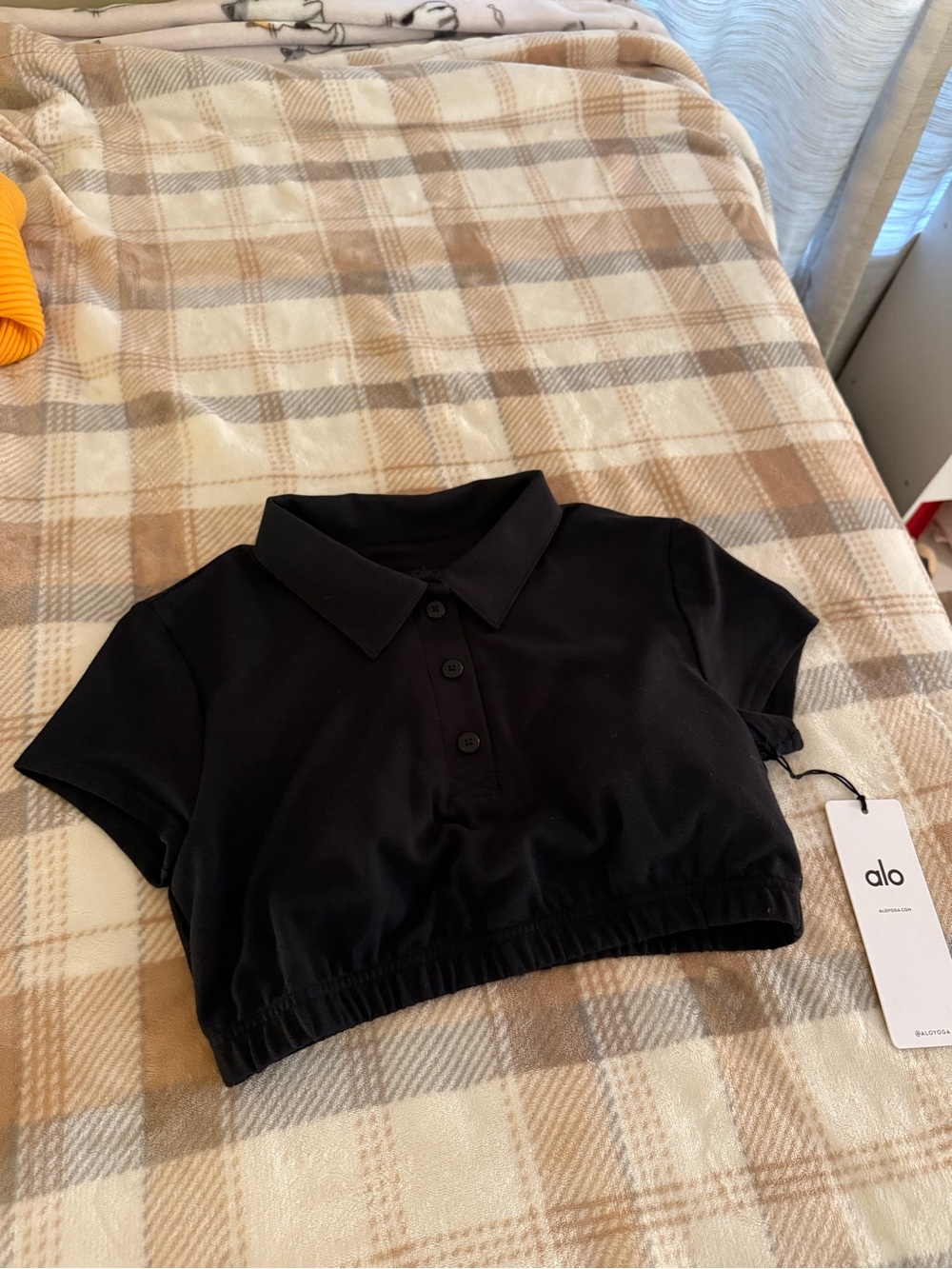 ALO Yoga Black Cropped Polo Top